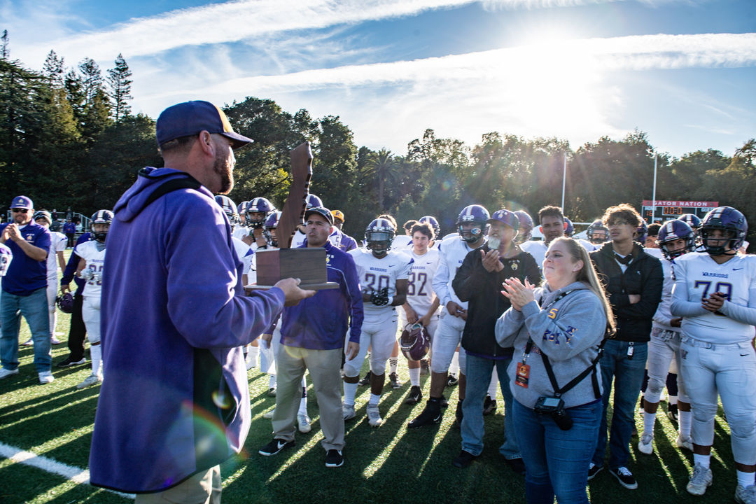Head Coach Tony holdingh the CIF 5-A State Runner Up Trophy, Speaks to the Warriors